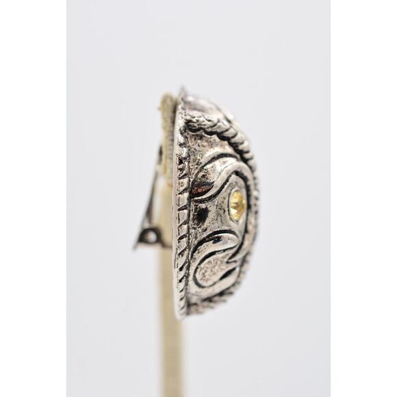 Vintage Chunky Clip On Earrings Crystal Antiqued Round Mod Dep Signed 1980s A21 - Picture 8 of 12